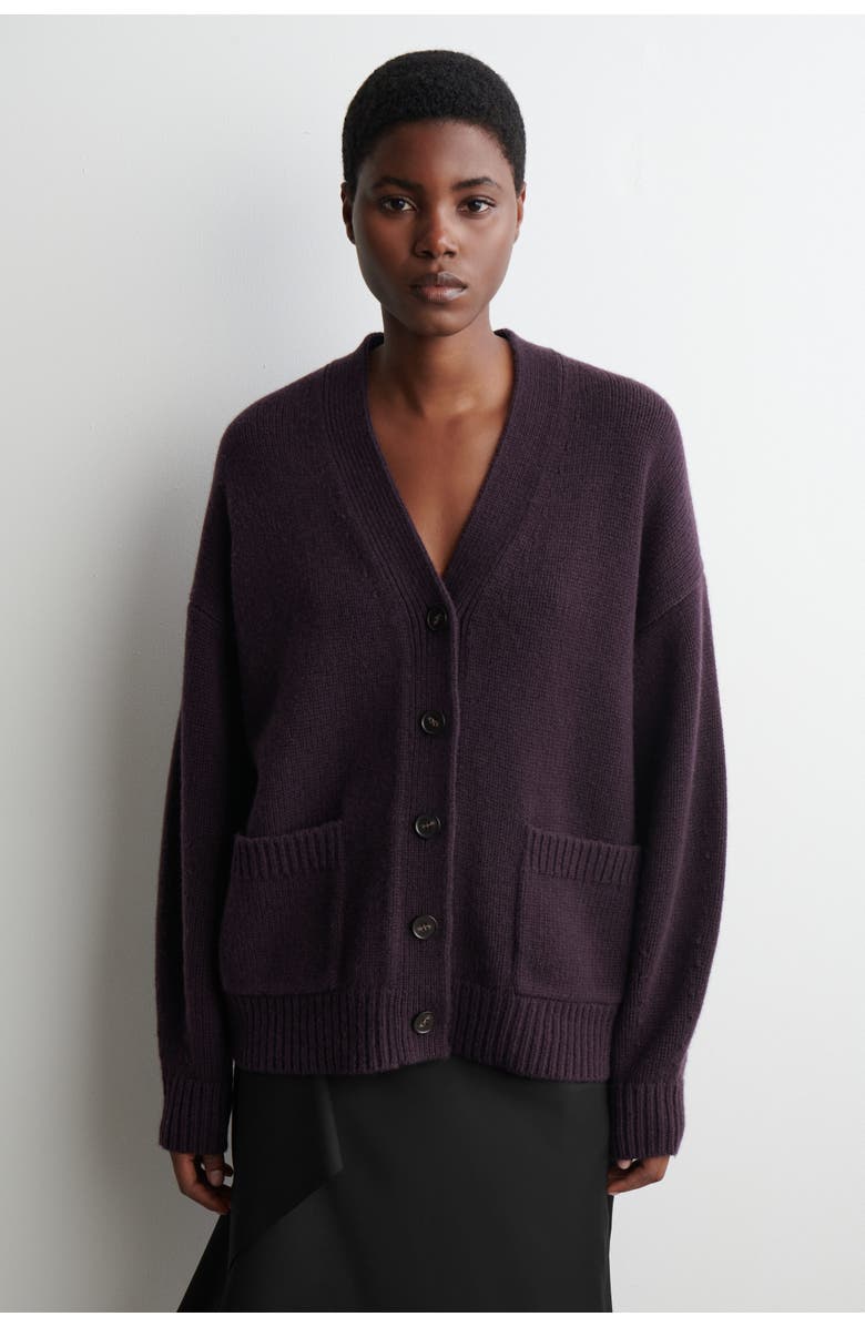 COS Oversized Merino Wool Cardigan, Main, color, Dark Purple