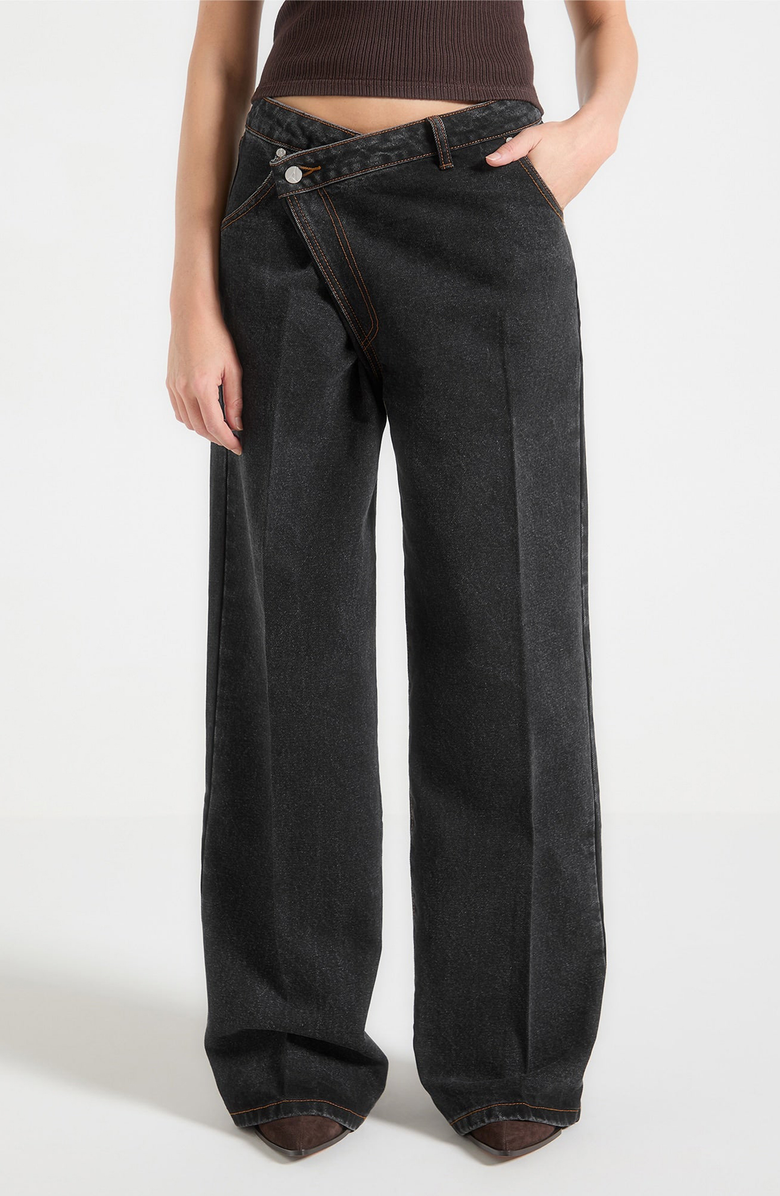 Manière De Voir Astrid Wrapover Denim Wide Leg Jeans, Alternate, color, Black