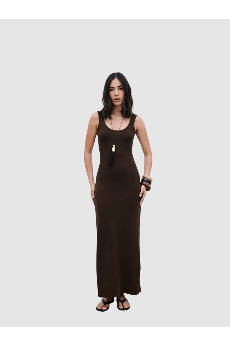 Dora Scoop Neck Maxi Dress, Main, color, Brown