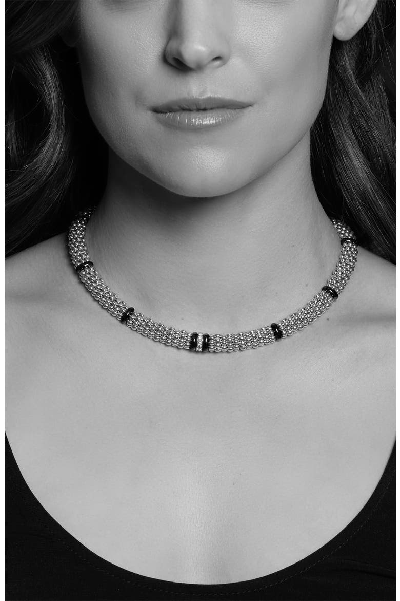 Black Caviar Pavé Diamond Collar Necklace, Alternate, color, SILVER/ CERAMIC/ DIAMOND