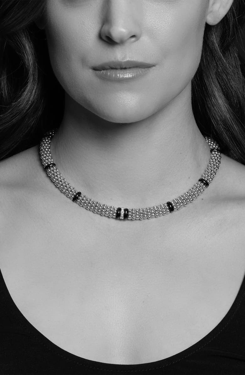 LAGOS Black Caviar Pavé Diamond Collar Necklace, Alternate, color, Silver/ Ceramic/ Diamond