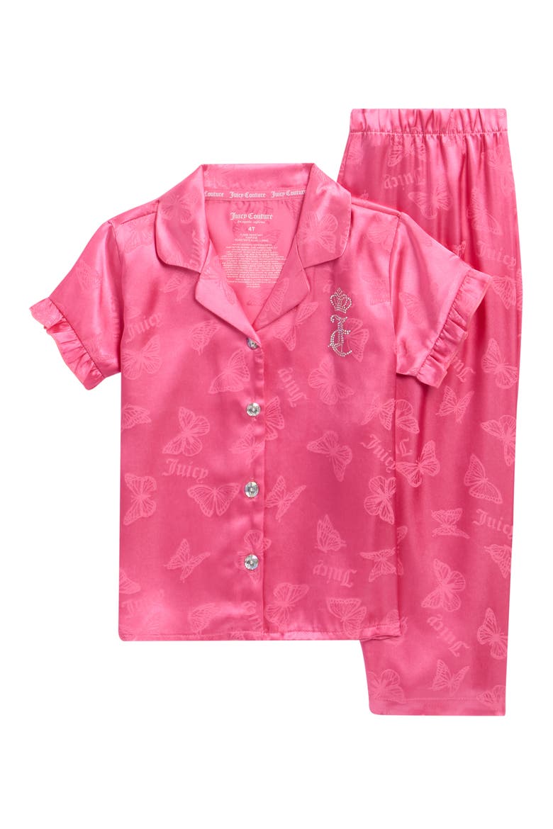 Kids' Butterfly Satin Short Sleeve Top & Pants Pajamas, Main, color, FLOWER BUTTERFLY