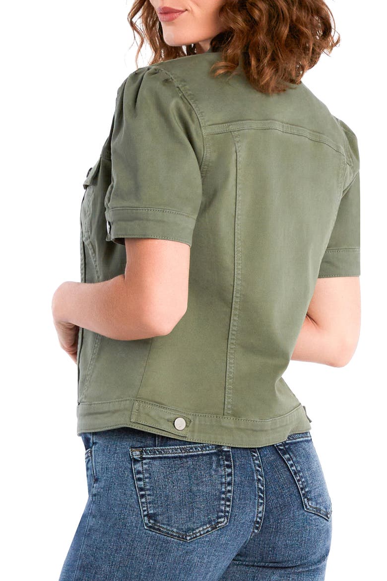 Puff Sleeve Denim Jacket, Alternate, color, OLIVE