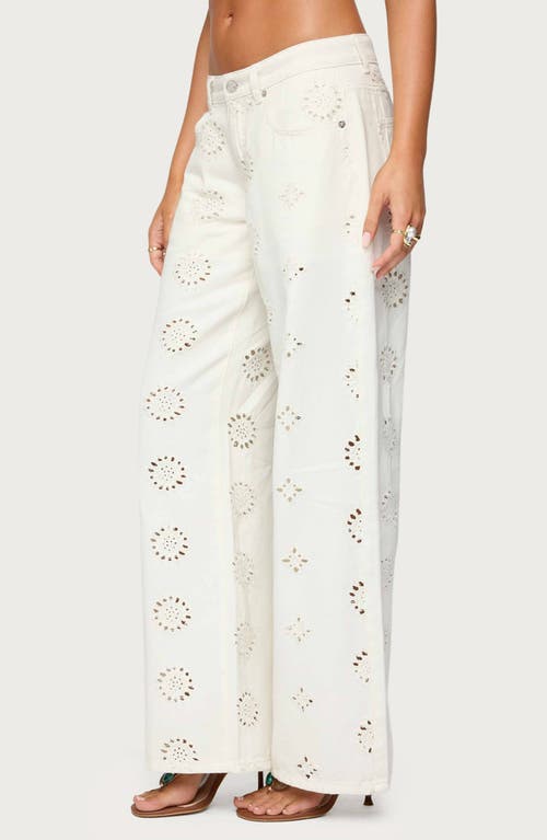 Edikted Eyelet Embroidered Low Rise Wide Leg Jeans In White