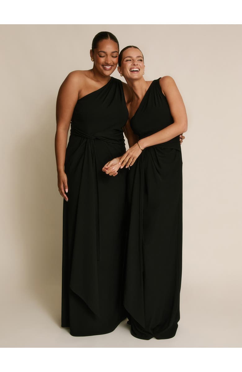 Six Stories One Shoulder Drape Stretch Bridesmaid, Alternate, color, Black