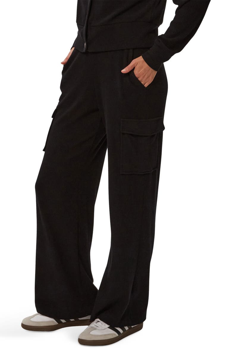Michael Stars Avery Rib Cargo Pants, Alternate, color, Black