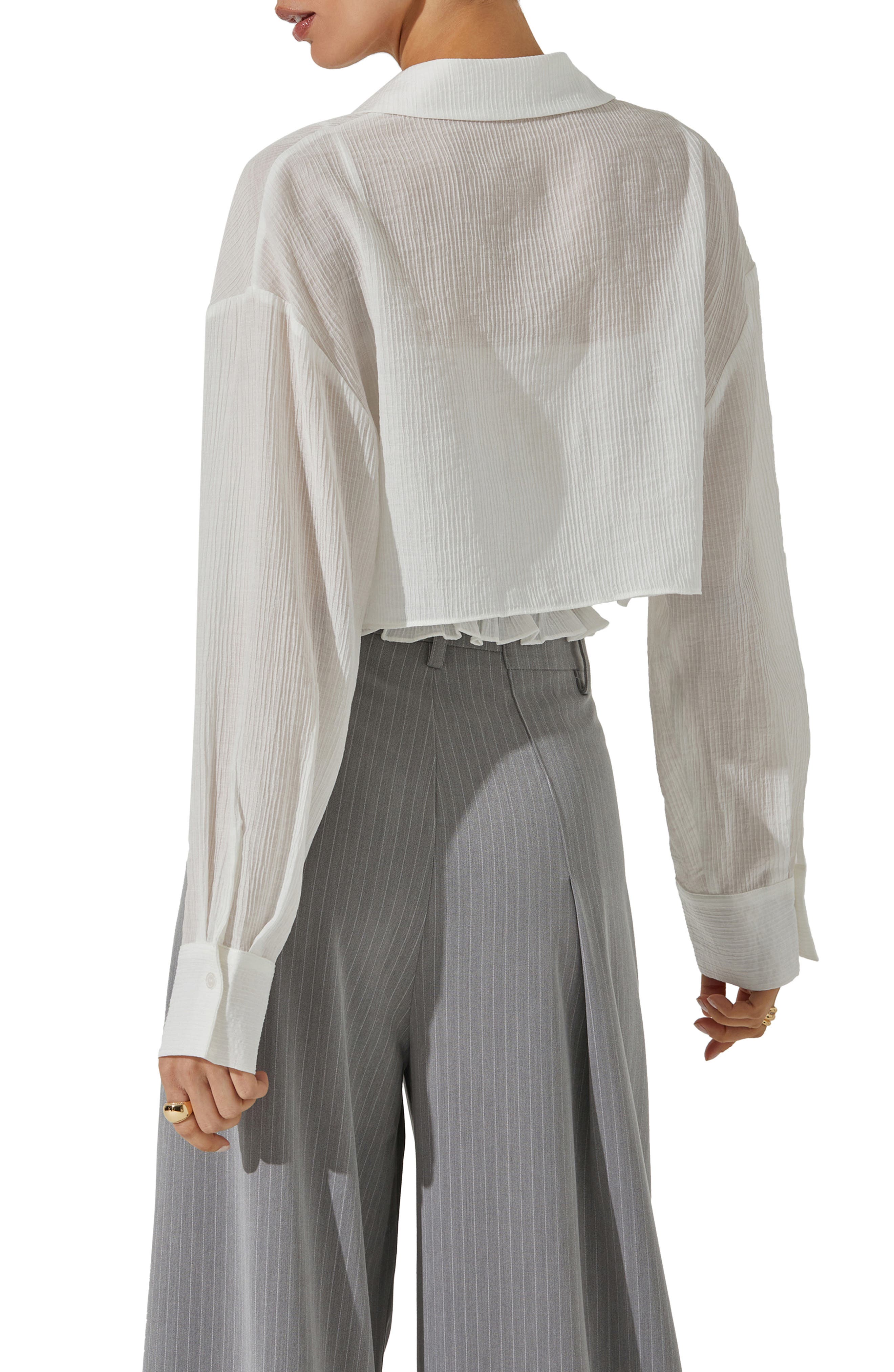 Crop Button-Up Shirt & Smocked Camisole - image 2