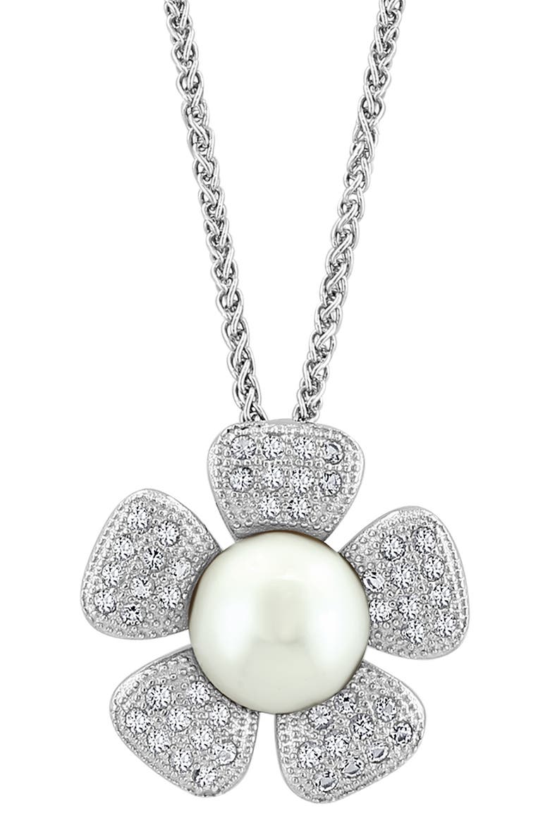 White Topaz & Cultured Pearl Flower Pendant Necklace, Alternate, color, WHITE