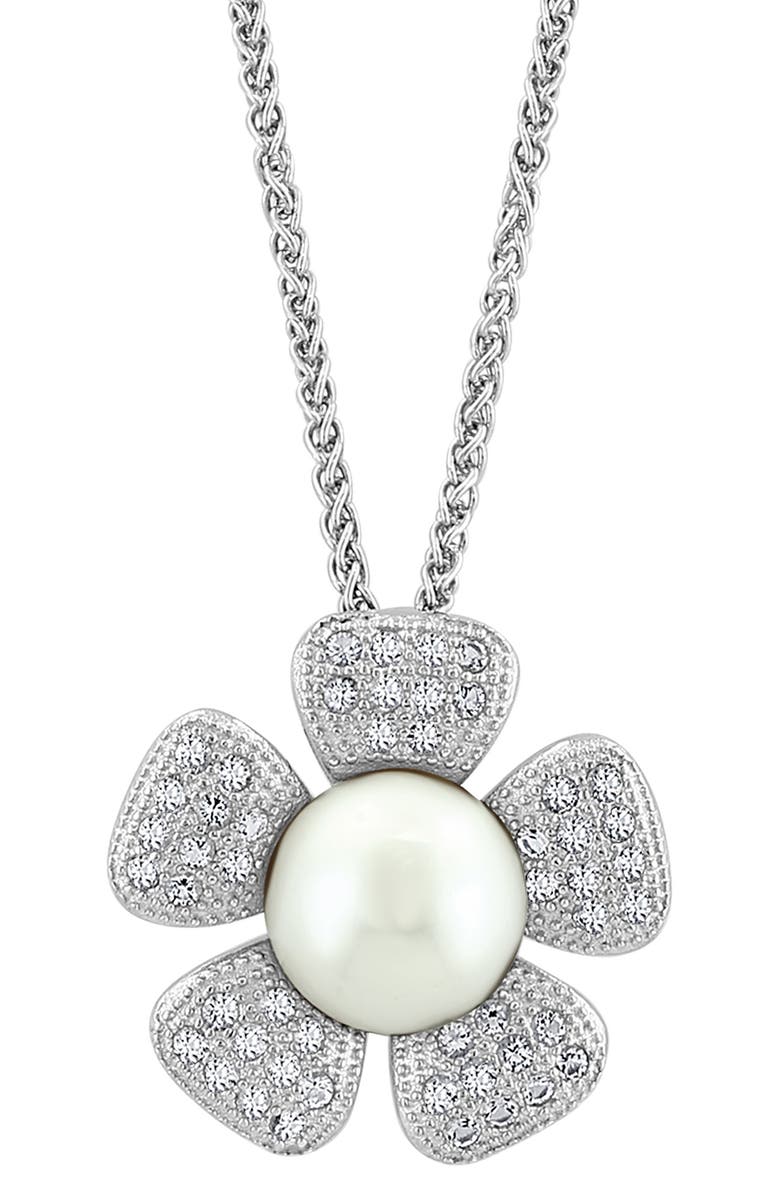 EFFY White Topaz & Cultured Pearl Flower Pendant Necklace, Alternate, color, 