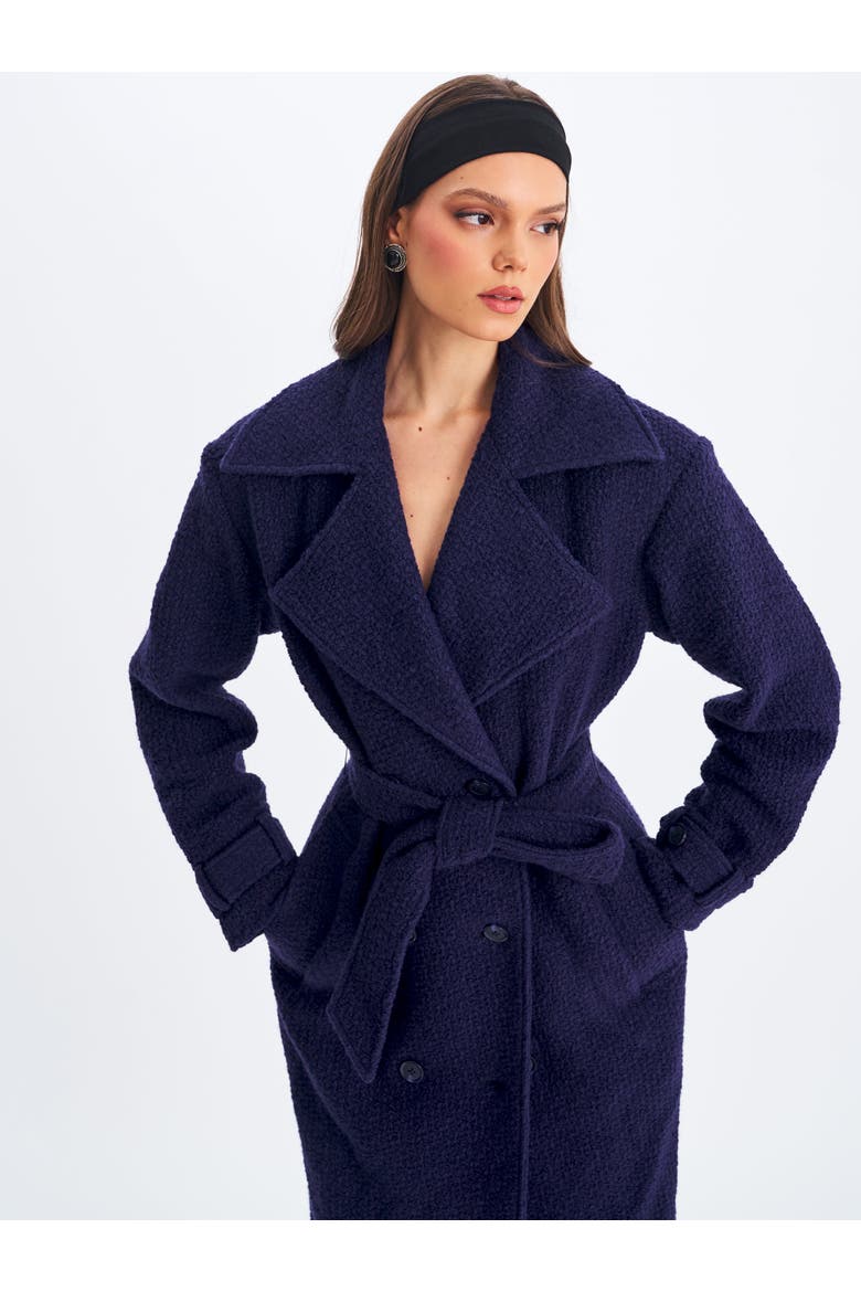 Jaelyn Wool Blend Double-Breasted Belted Coat, Alternate, color, Midnight Blue