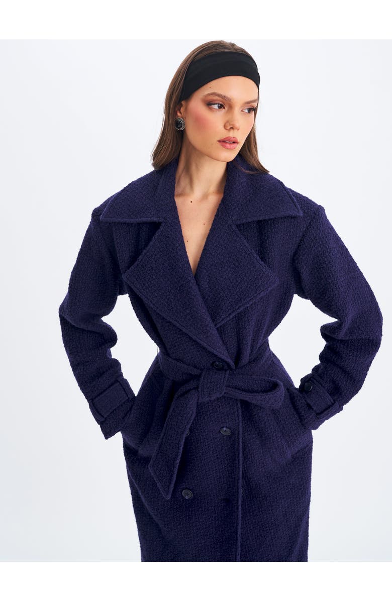 Miss Circle Jaelyn Wool Blend Double-Breasted Belted Coat, Alternate, color, Midnight Blue