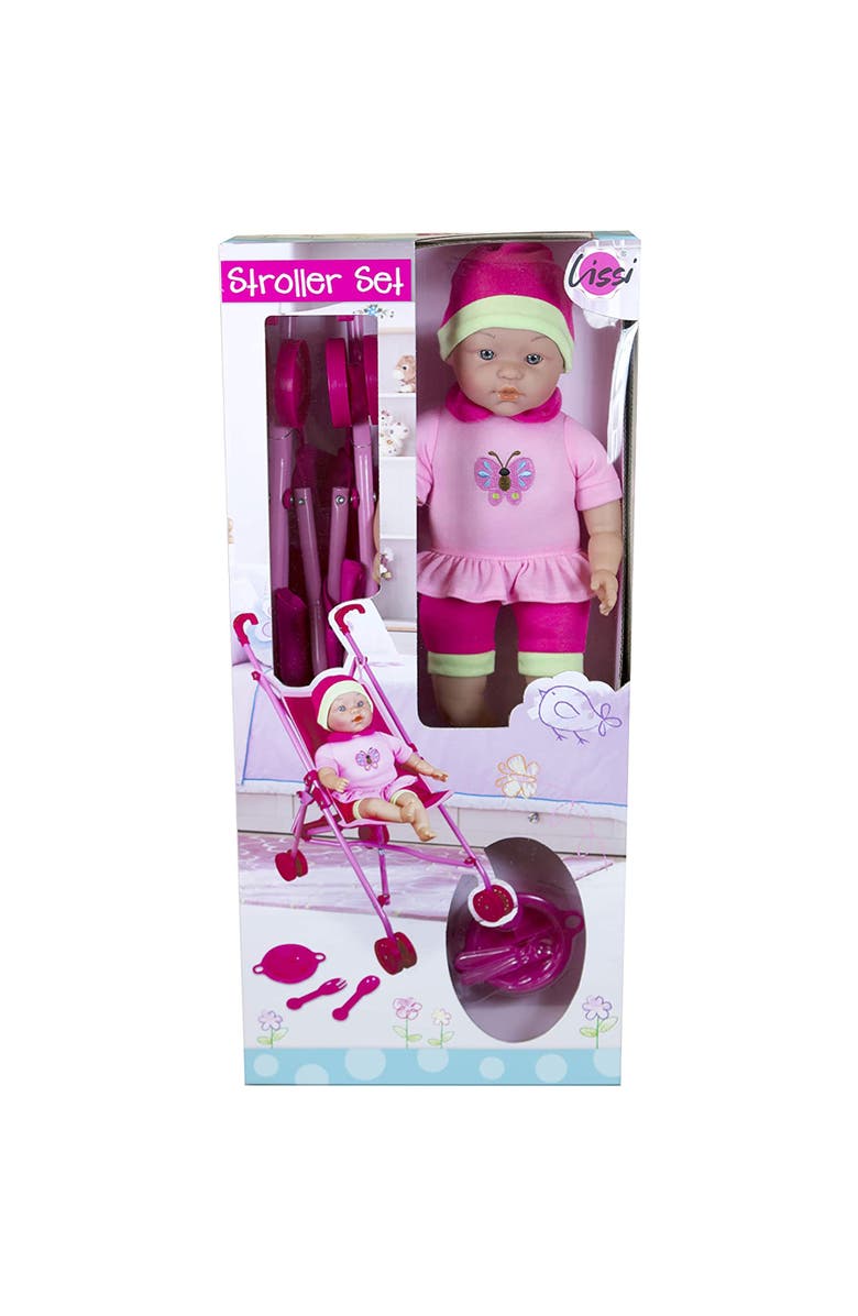 Lissi 16 Inch Baby Doll & Umbrella Stroller Set, Pink Butterfly Outfit, Hat, Alternate, color, Pink