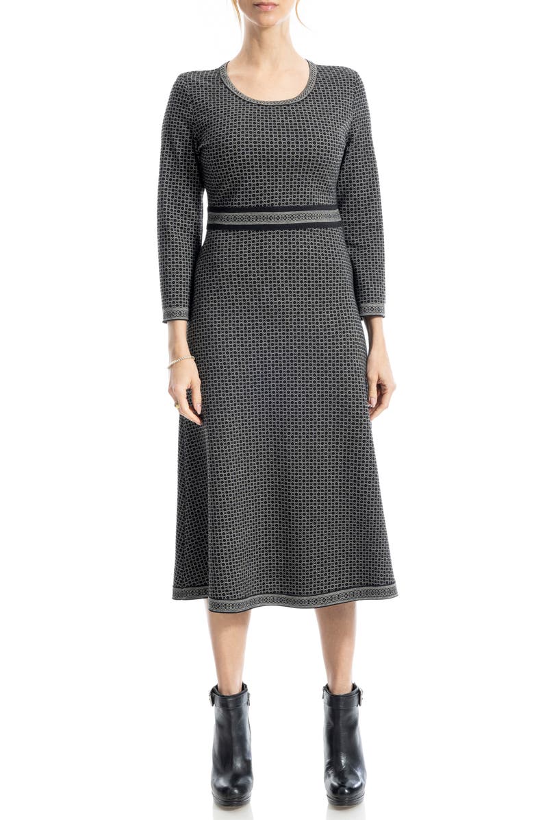 MAX STUDIO Long Sleeve Midi Dress, Alternate, color, Black/ White Interlocking