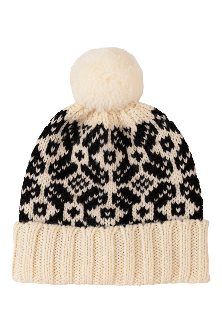 Evergreen Fair Isle Pom Beanie, Main, color, BLACK