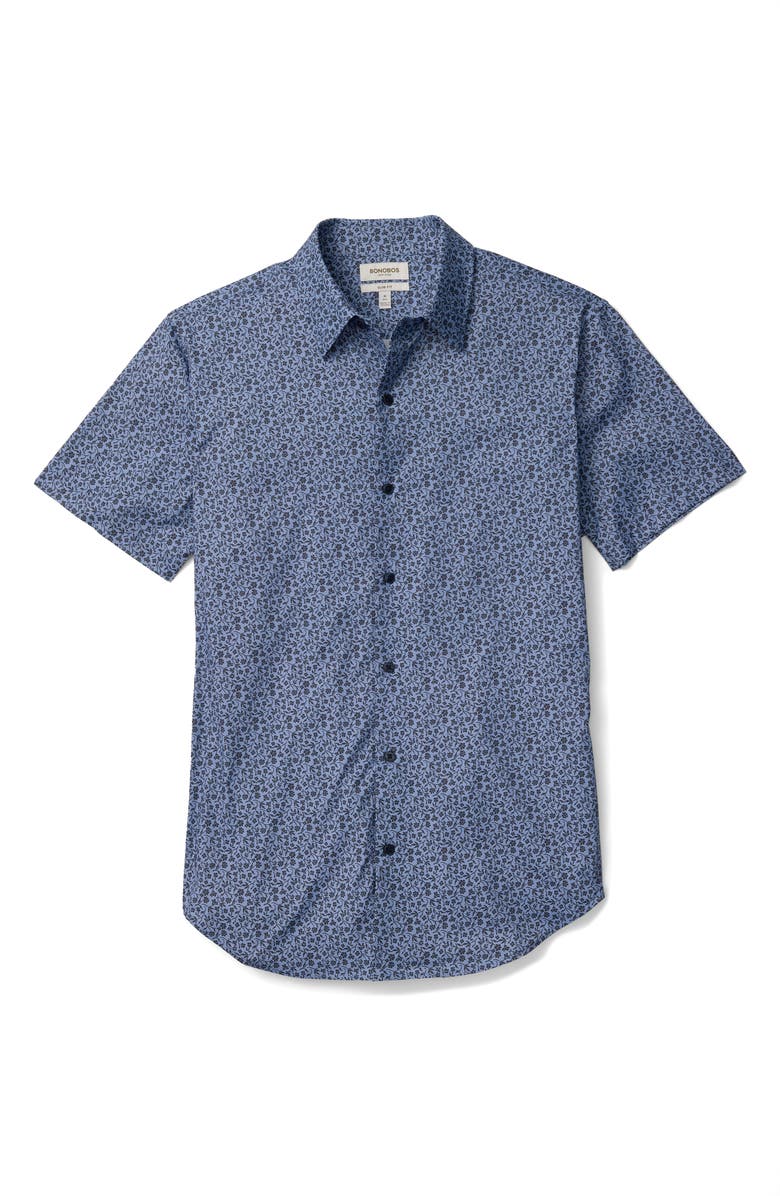 Bonobos Tech Slim Fit Floral Short Sleeve Button-Up Shirt, Alternate, color, Blue