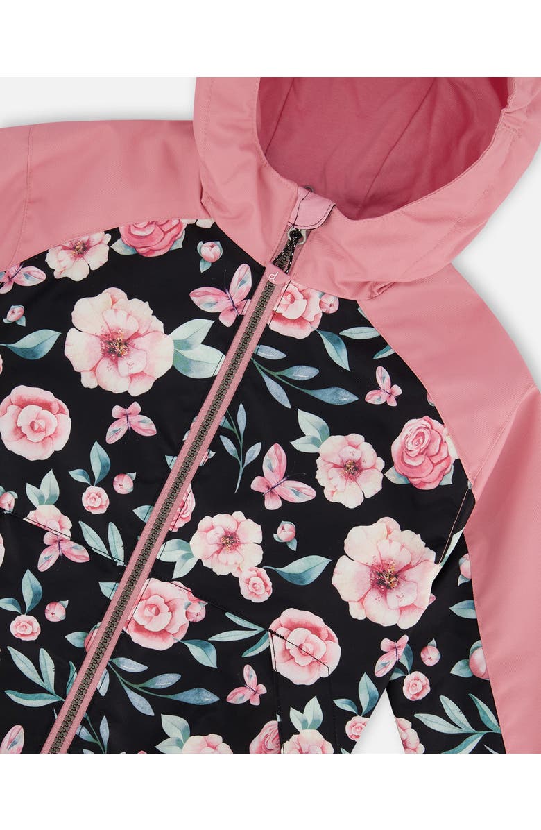 Deux par Deux Baby Girl's 3-In-1 Mid-Season Outerwear Set With Printed Jacket Pink, Black, And Flowers, Alternate, color,