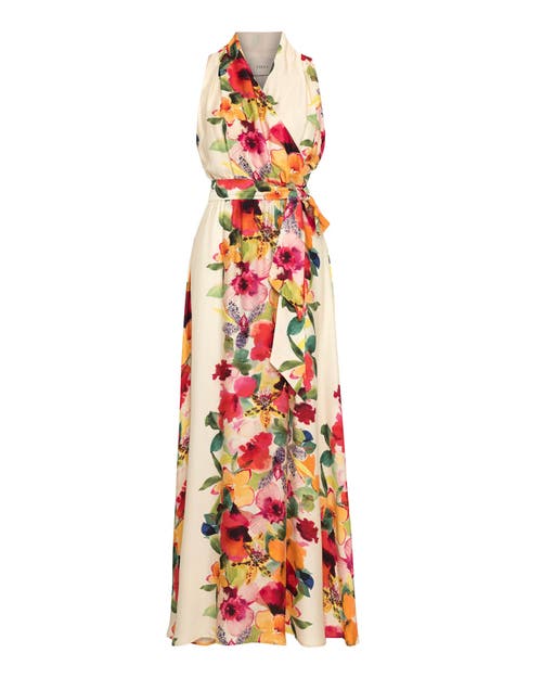 Theo The Label Theia Orchid Print Maxi Therese Dress In Mandarine Flower