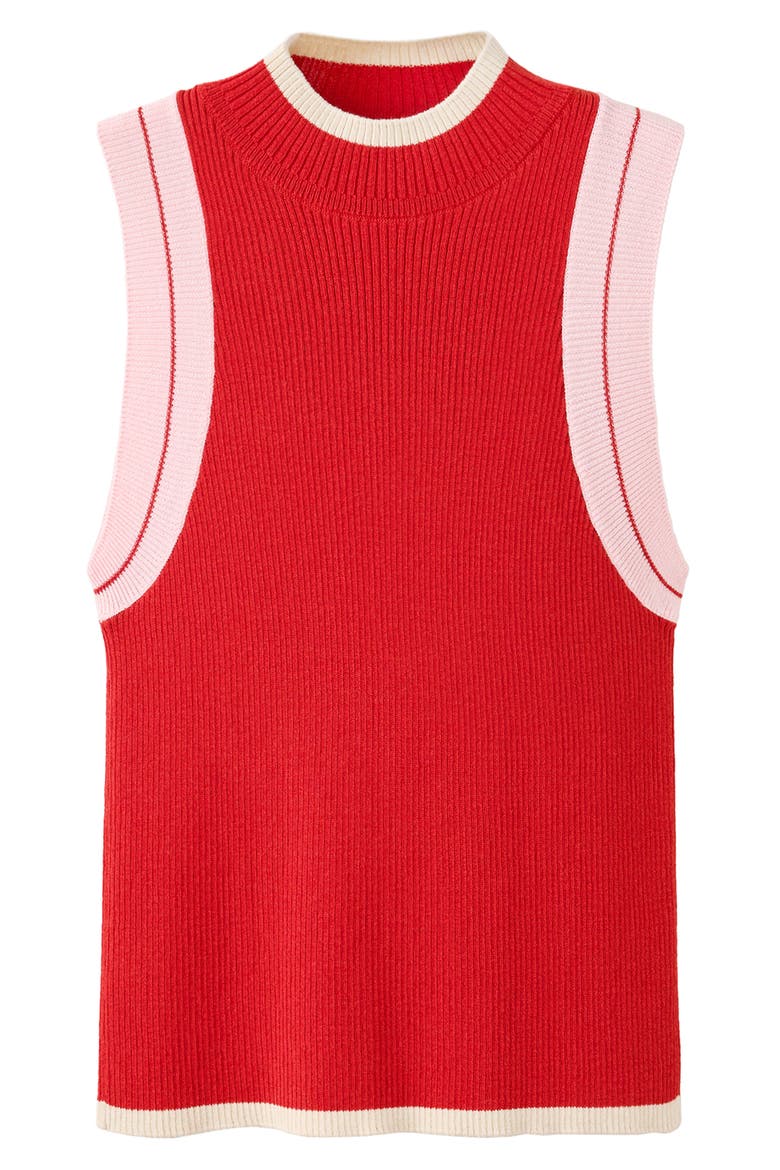 Contrast Detail Sleeveless Sweater, Main, color, RED