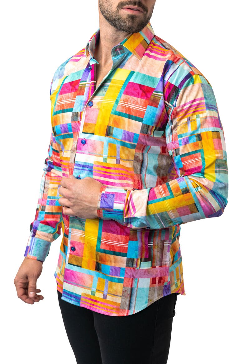 Fibonacci Cube 41 Cotton Button-Up Shirt, Alternate, color, YELLOW