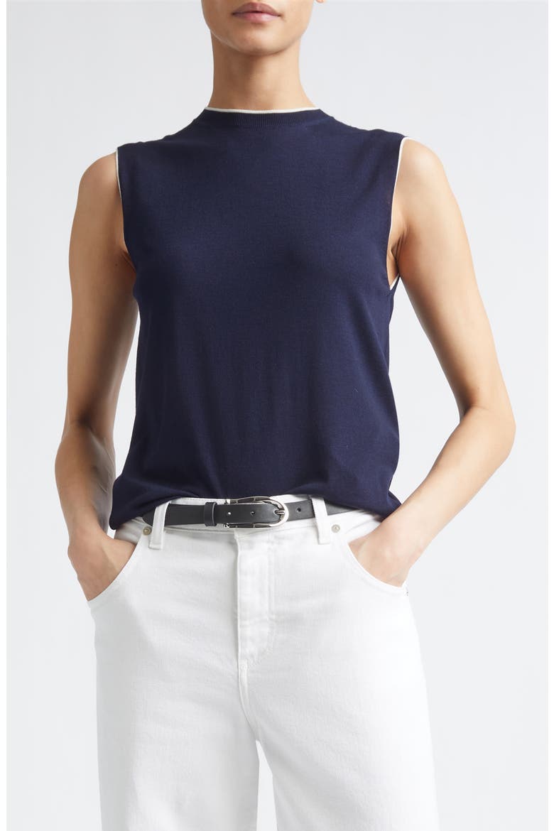 Avalon Travel Sleeveless Merino Wool Sweater, Main, color, BLUE/WHITE