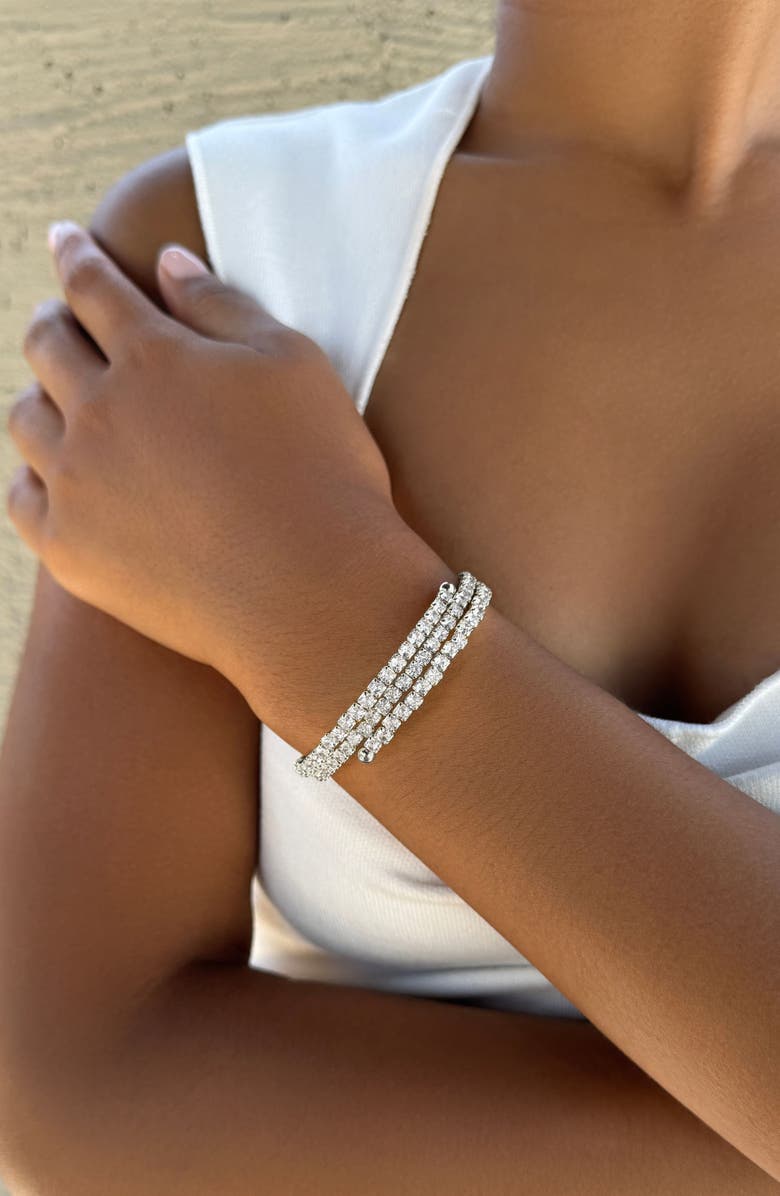 Adornia Crystal Stretch Coil Bracelet, Alternate, color, Silver