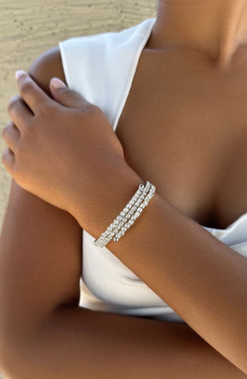 Adornia Silver Plated Coil Stretch Crystal Tennis Wrap Bracelet In Metallic