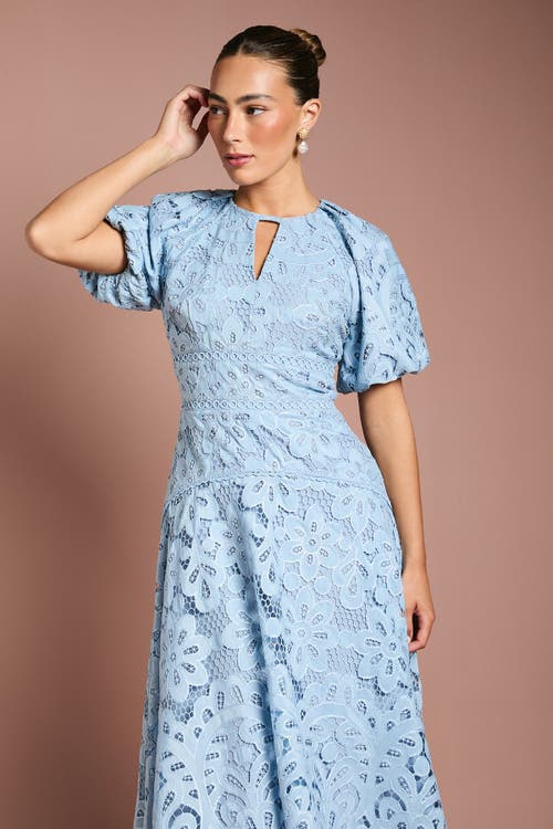 Coast Lace Hanky Hem Puff Sleeve Dress In Blue