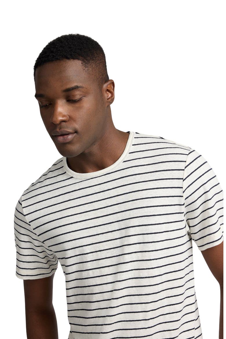 Crewneck Stretch Linen T-Shirt, Alternate, color, Midnight/Egret
