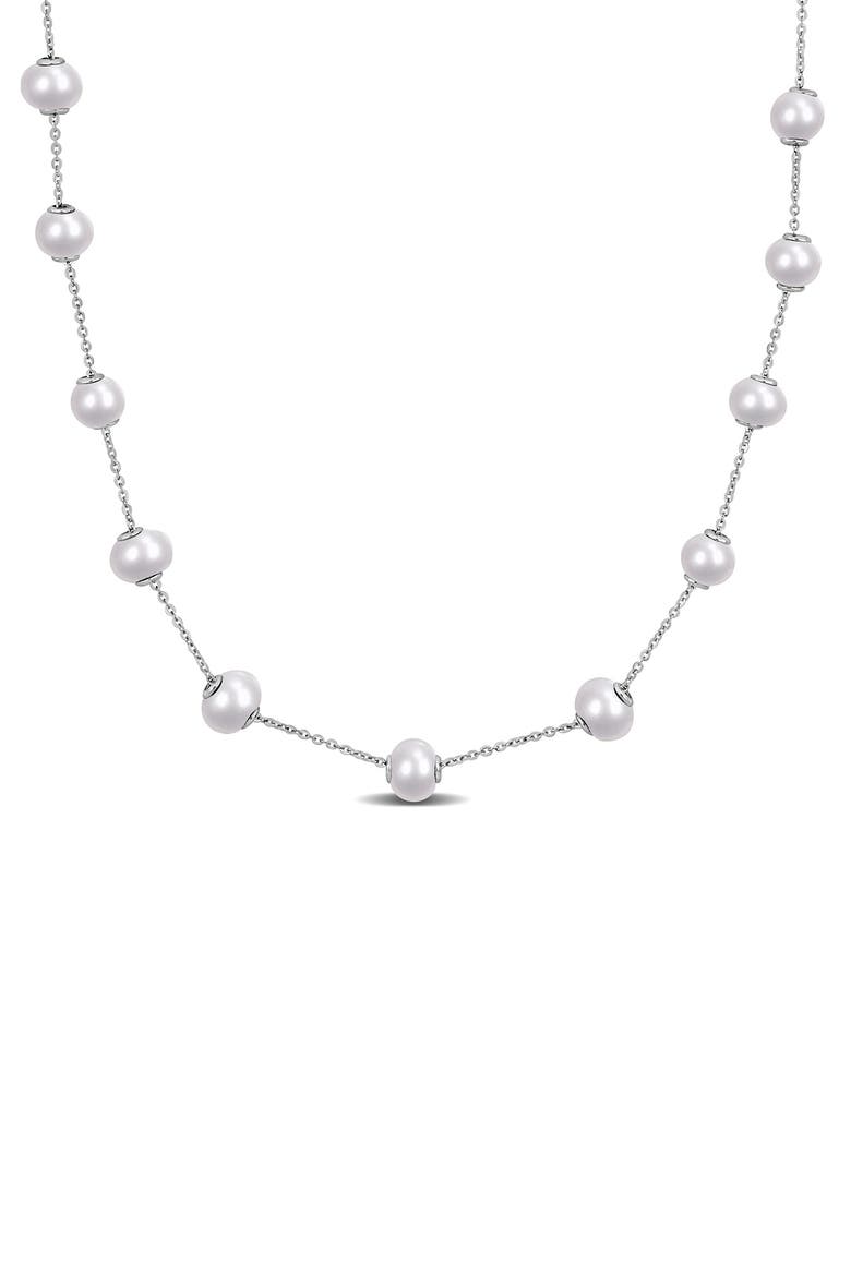 Freshwater Cultured Pearl Station Necklace, Main, color, WHITE GOLD