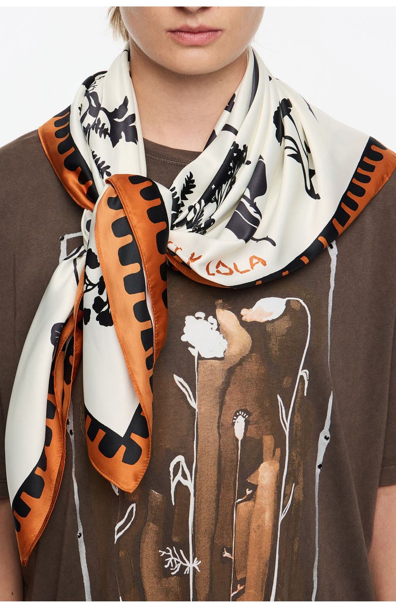 Bimba y Lola Off- Beetles Flowers Silhouettes Scarf, Alternate, color, Off White