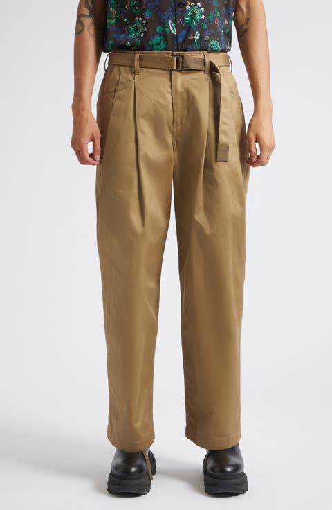 Belted Pleat Front Cotton Chinos