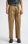 Sacai Belted Pleat Front Cotton Chinos