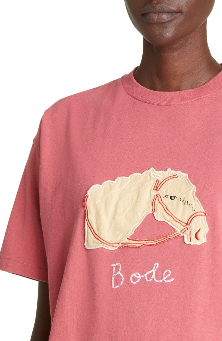 Bode Pony Appliqué Crewneck Cotton T-Shirt, Alternate, color,