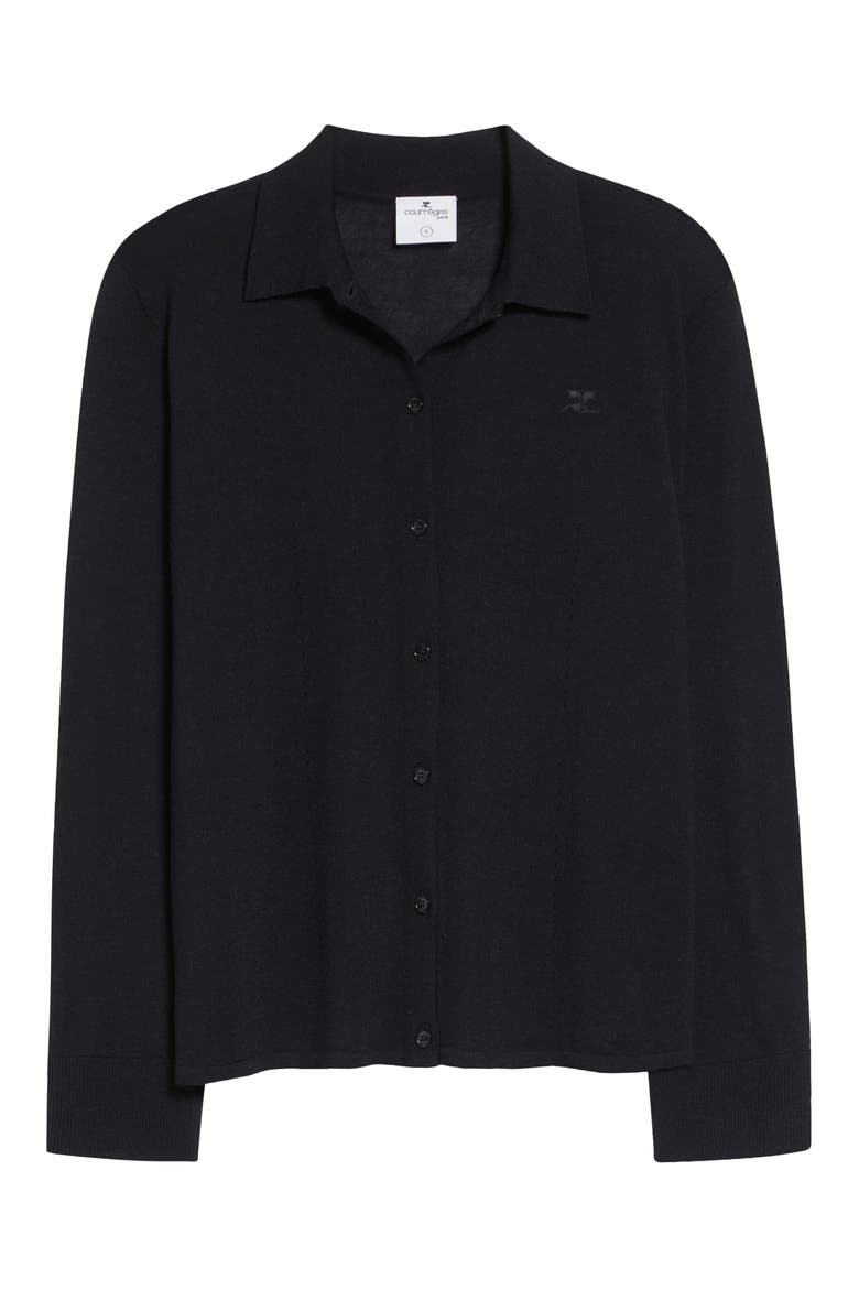 Merino Wool Polo Cardigan, Alternate, color, BLACK