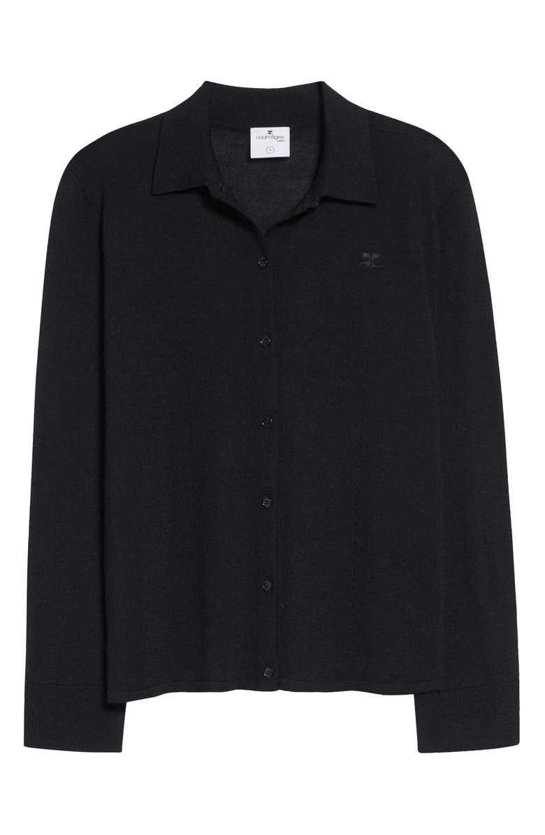 Courrèges Merino Wool Polo Cardigan, Main, color, Black