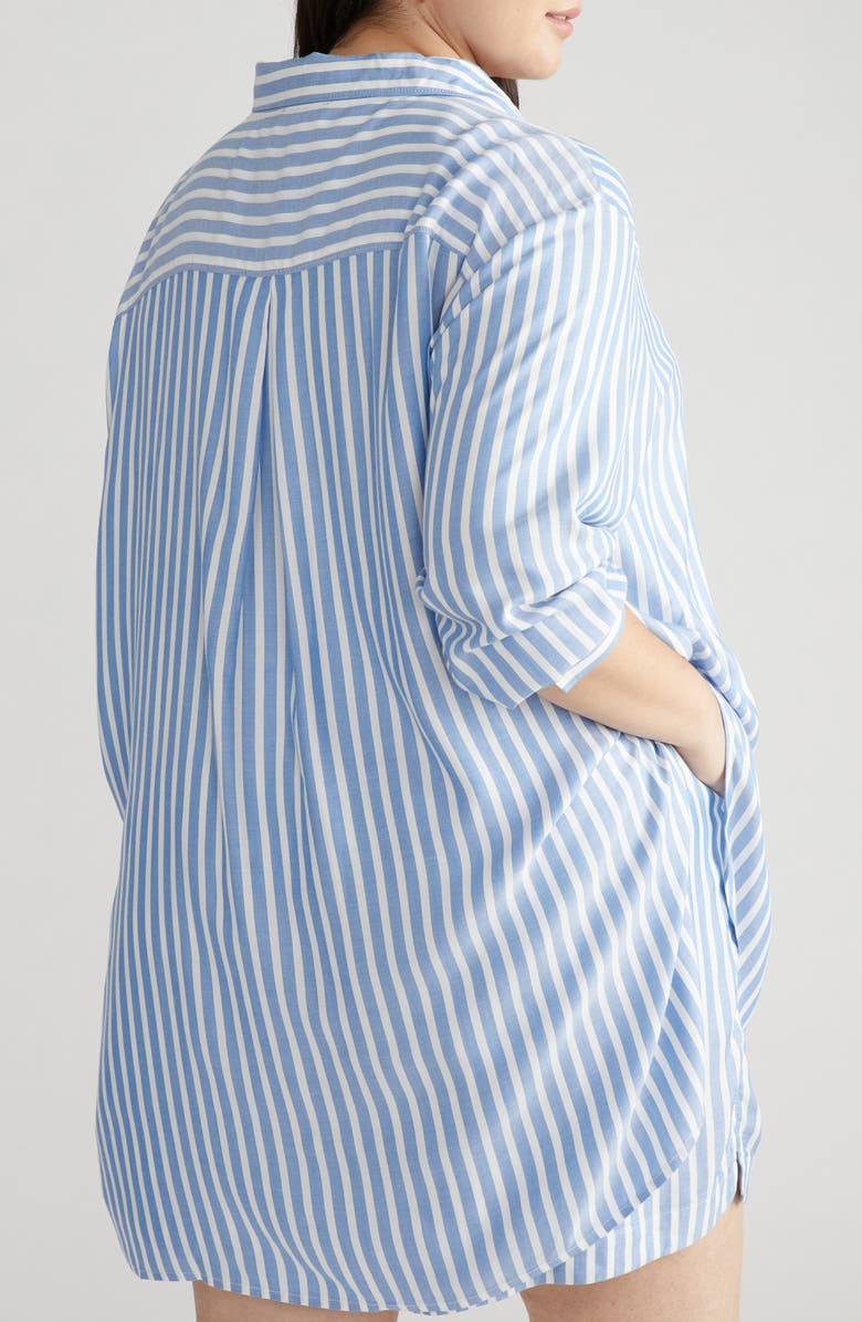 Universal Standard Toni Stripe Button-Up Tunic, Alternate, color, Blue/ White Stripe