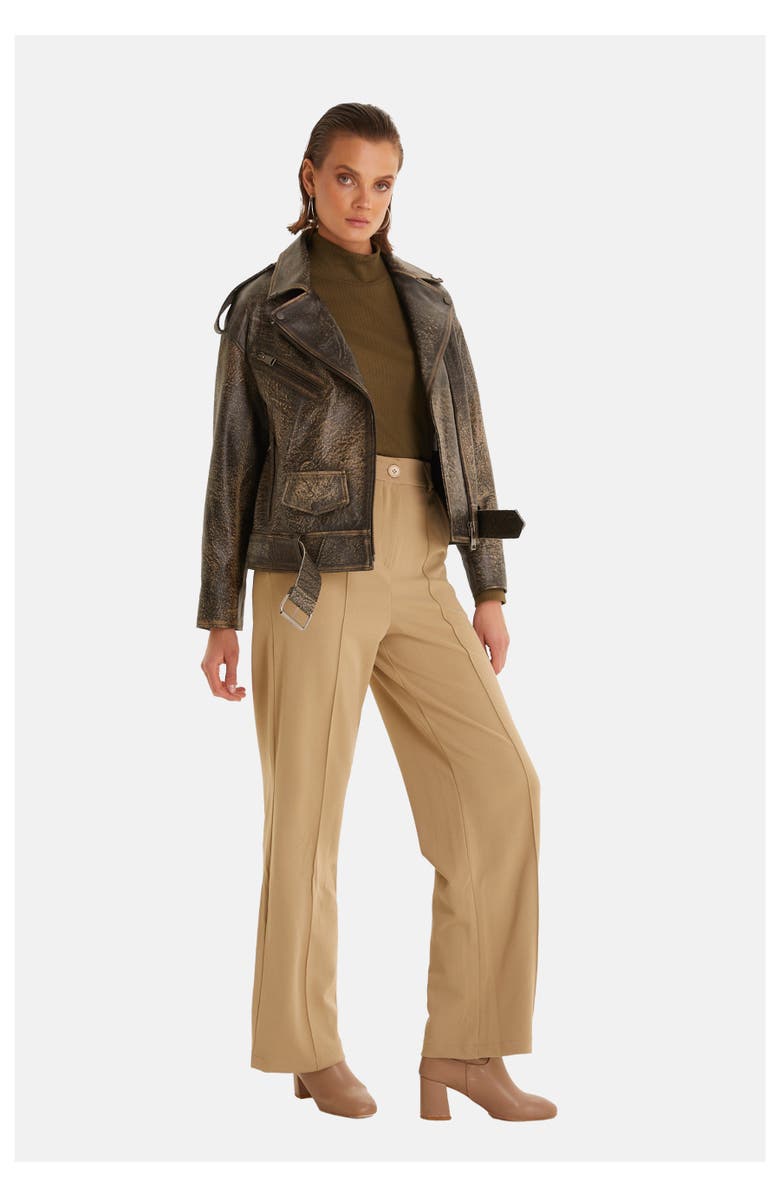 Furniq UK Alexandra Textured Leather Jacket, Alternate, color, Black