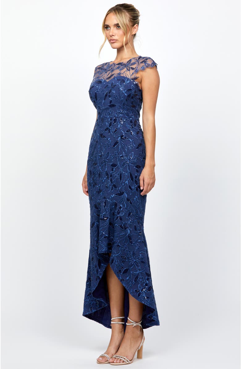 Bariano Phoebe Cap Sleeve Hi Lo Dress, Alternate, color, Navy