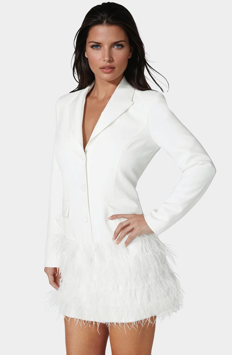 bebe Feather Hem Blazer Dress, Alternate, color,