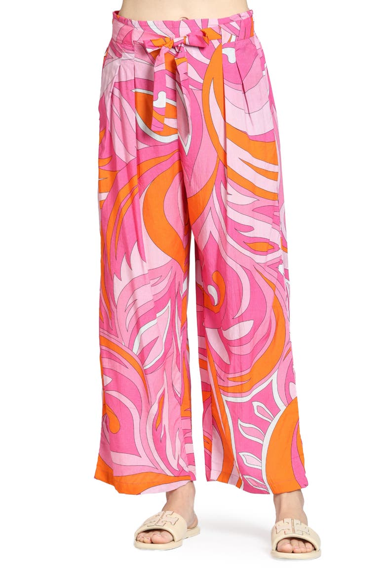 Print Tie Waist Crop Wide Leg Pants, Main, color, PINK/ ORANGE MULTI