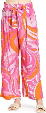 APNY Print Tie Waist Crop Wide Leg Pants