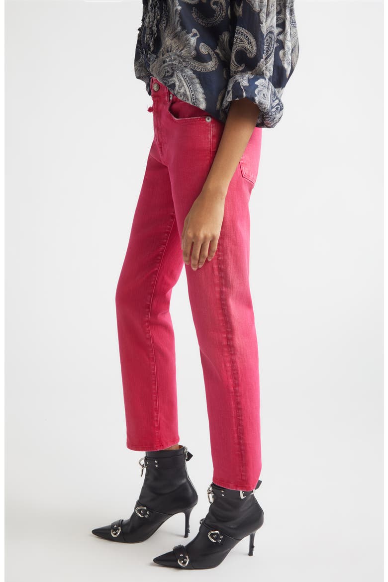 Romeo Distressed Crop Slim Straight Leg Jeans, Alternate, color, FUCHSIA STRETCH
