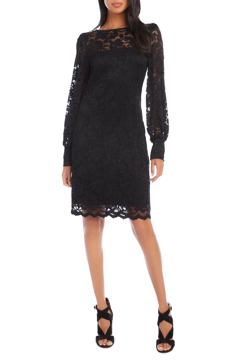 Long Sleeve Lace A-Line Dress, Main, color, BLACK