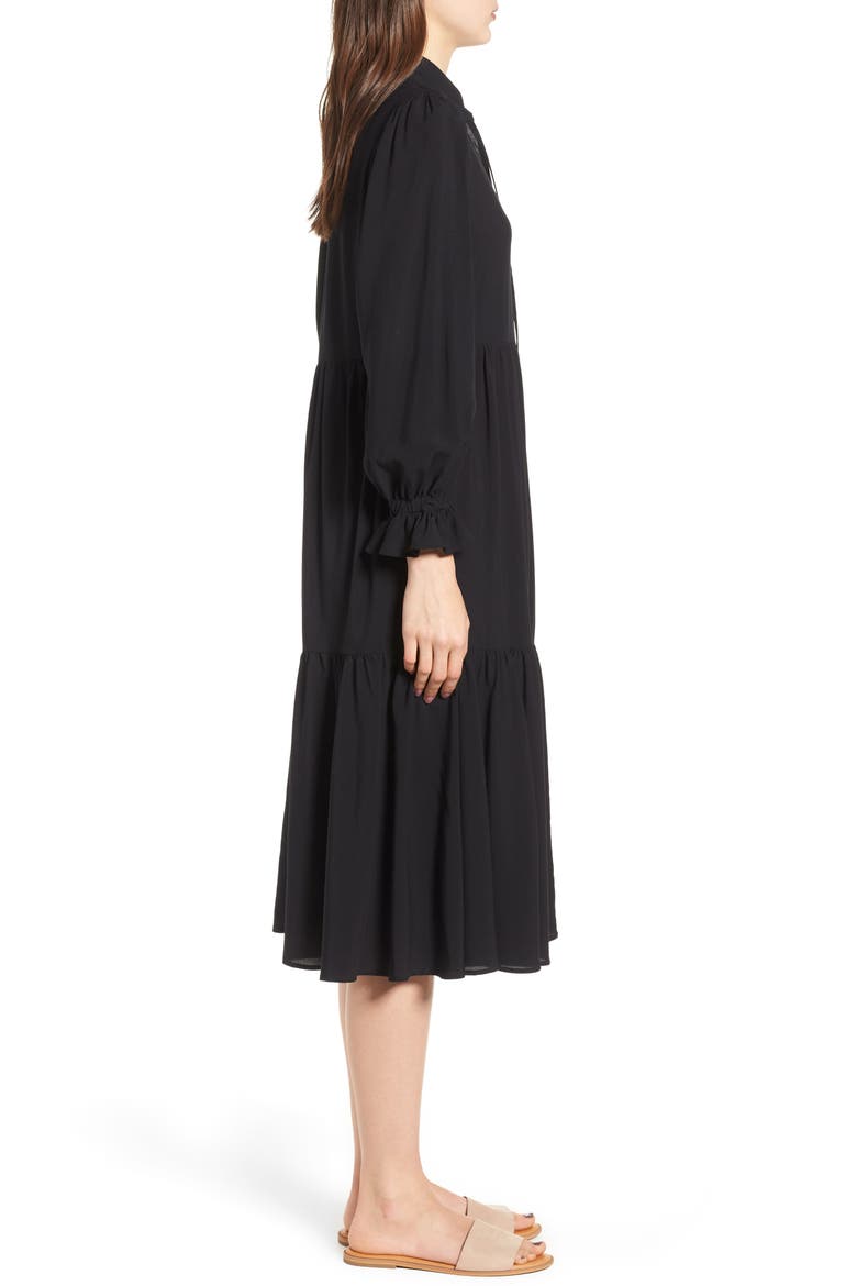 Celeste Tiered Midi Dress, Alternate, color, TRUE BLACK