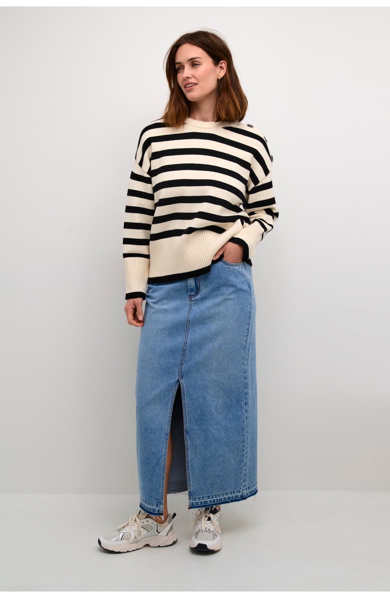 Kaffe Marie Round Neck Casual Fit Pullover, Alternate, color, Ant. White/Black Stripe