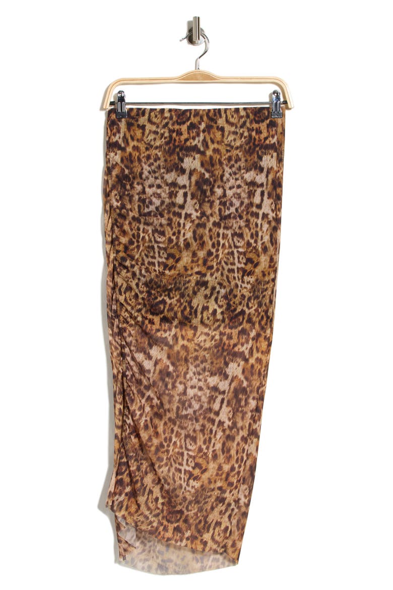 Nora Ruched Mesh Midi Skirt, Alternate, color, EVIA GOLDEN BROWN