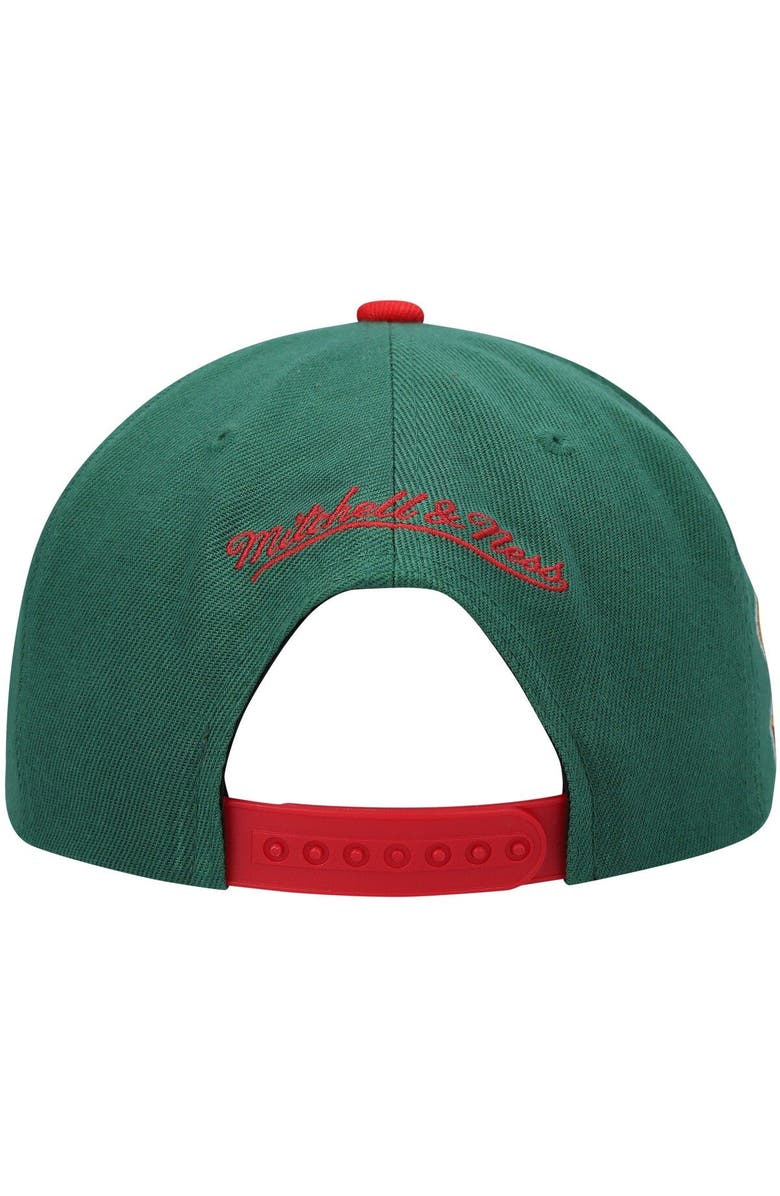 Mitchell & Ness Men's Mitchell & Ness Green/Red Seattle SuperSonics Hardwood Classics Snapback Hat, Alternate, color, 