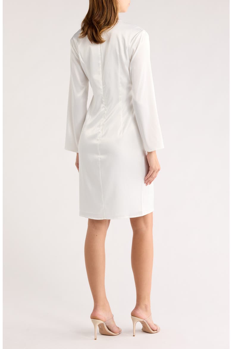 Empire Waist Long Sleeve Satin Dress, Alternate, color, WHITE