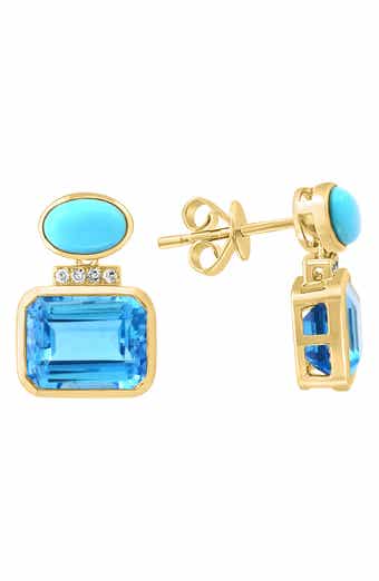 Diamond, Blue Topaz & Turquoise Stud Earrings