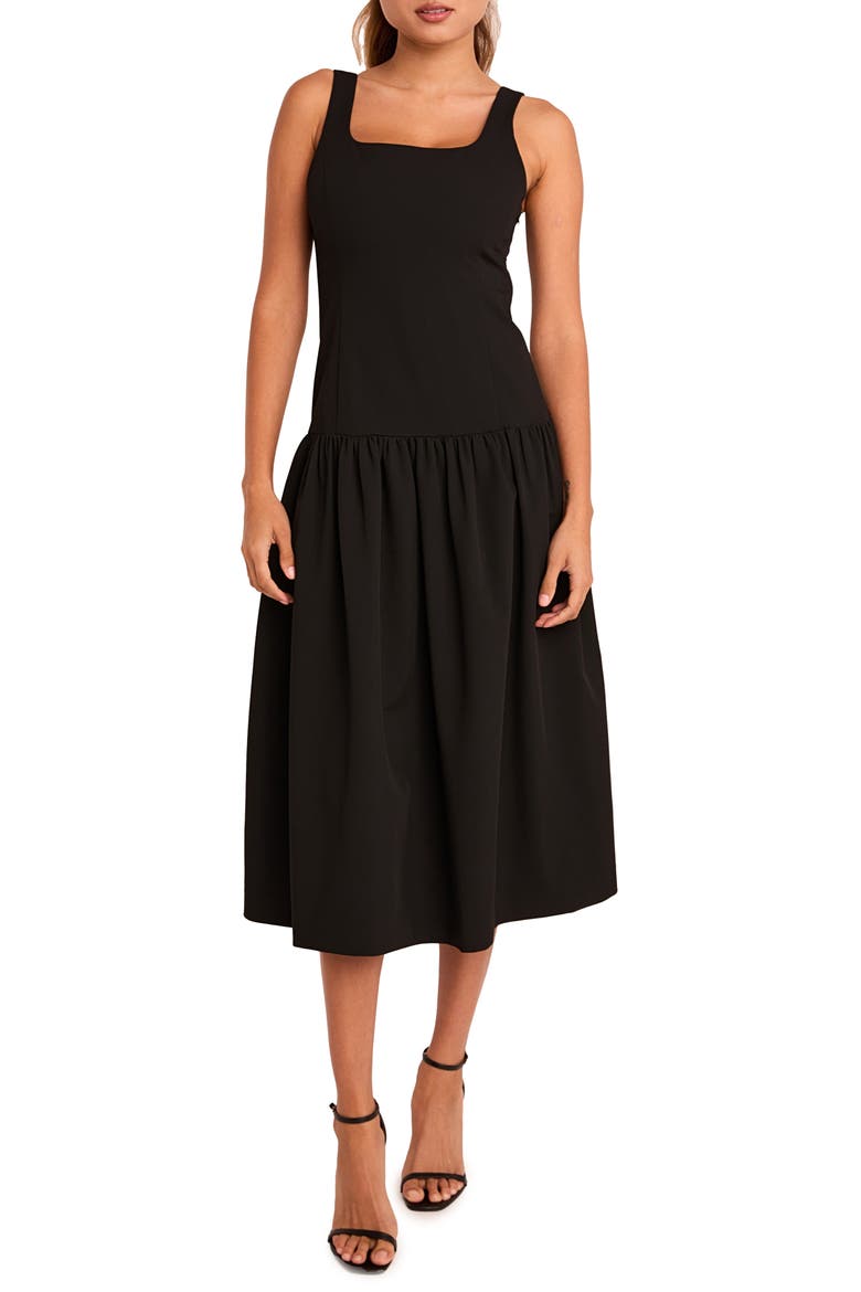 Drop Waist Midi Dress, Main, color, BLACK